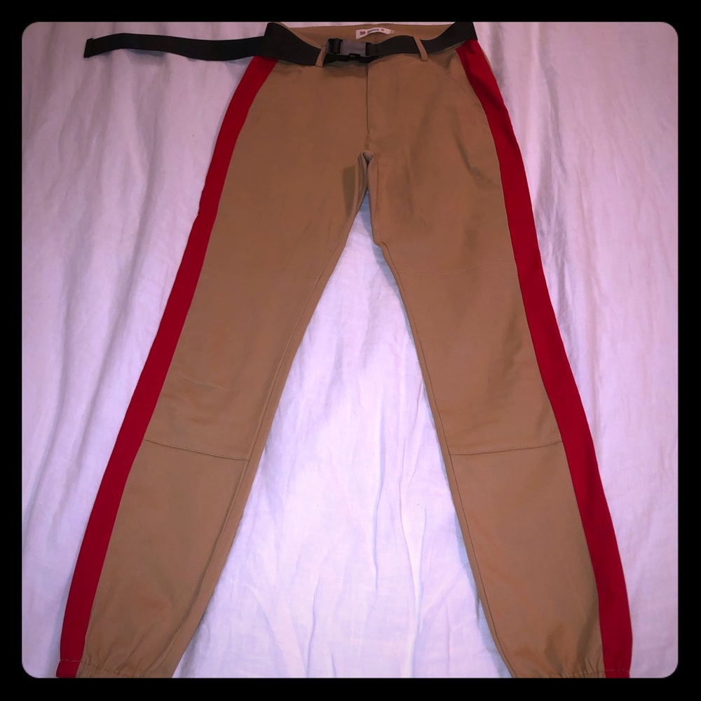Tan and red joggers